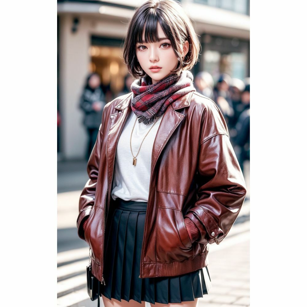 サンプル画像5:美女と赤いマフラー(AI美女) [d_333507]