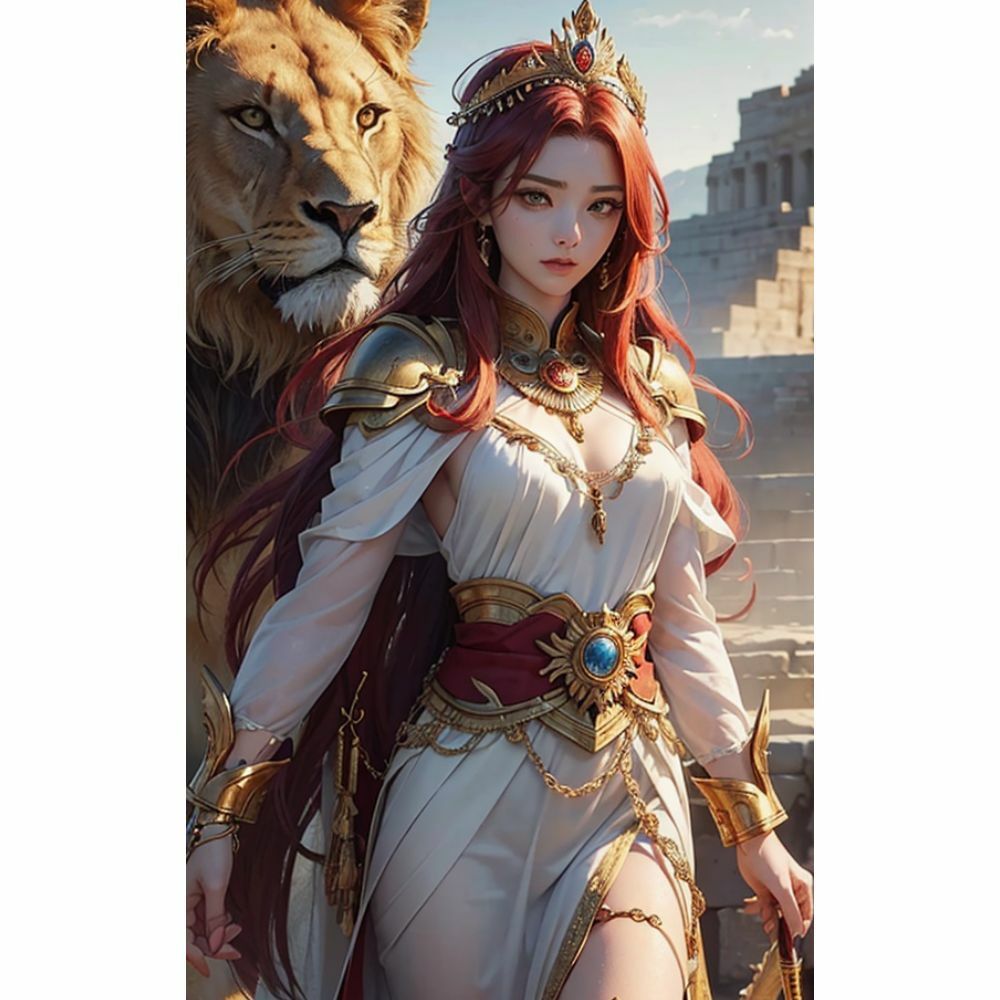 サンプル画像1:煌めく獅子と美の女神(AI美女) [d_333508]