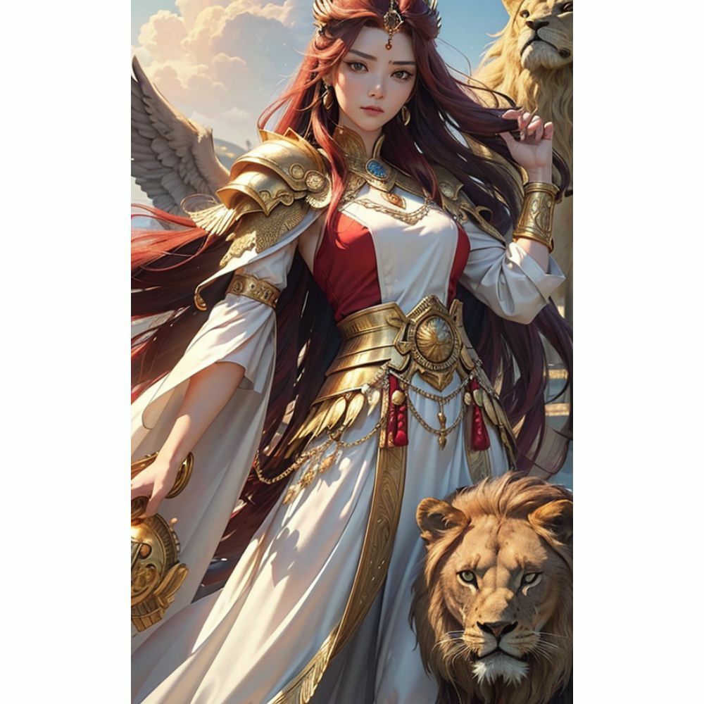 サンプル画像2:煌めく獅子と美の女神(AI美女) [d_333508]