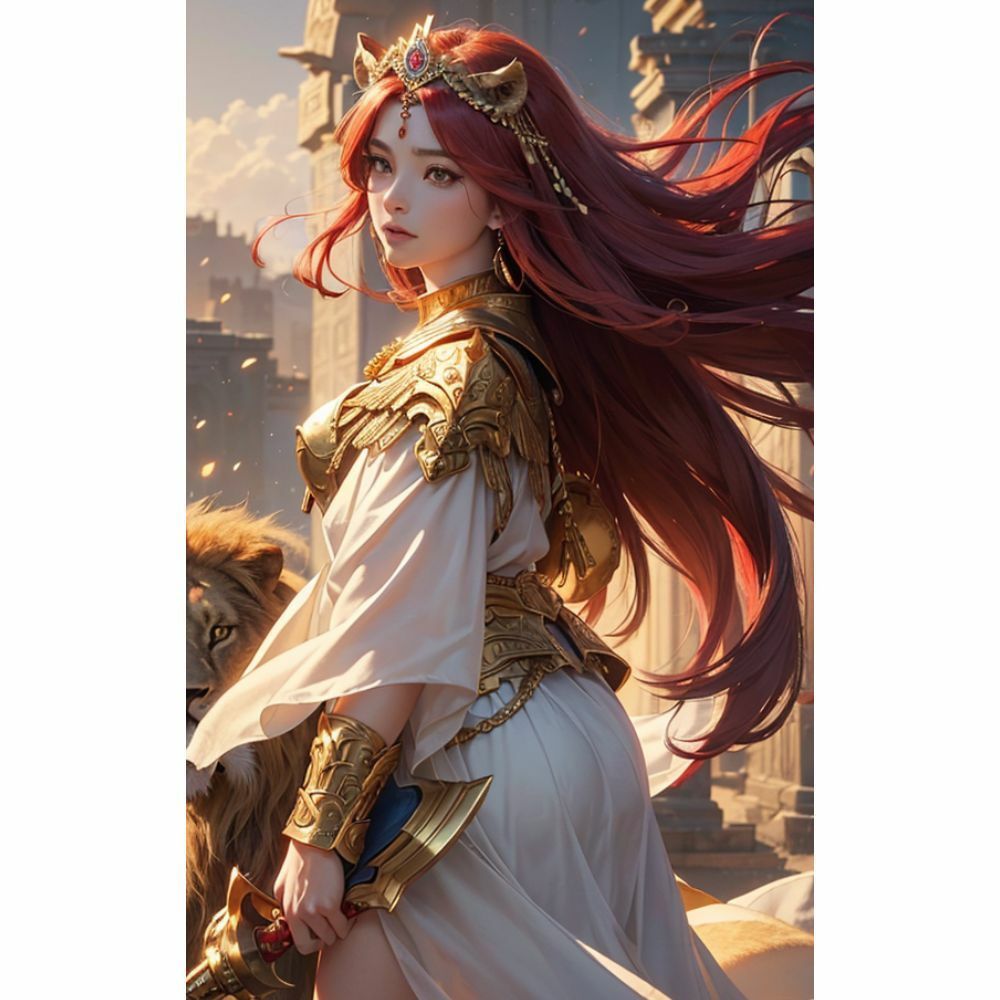 サンプル画像3:煌めく獅子と美の女神(AI美女) [d_333508]