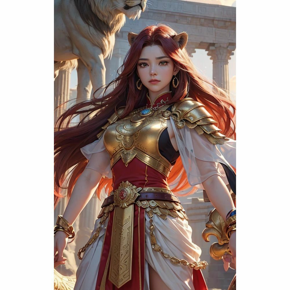 サンプル画像5:煌めく獅子と美の女神(AI美女) [d_333508]