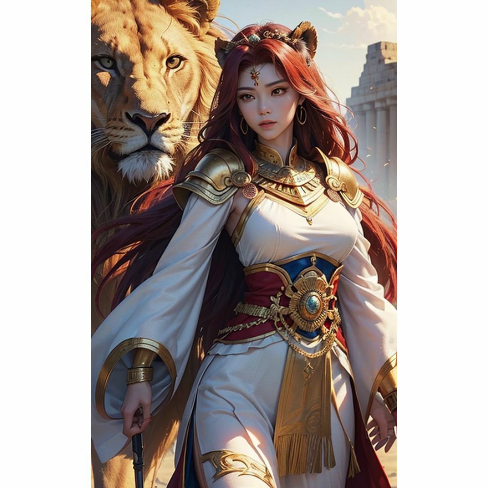 サンプル画像6:煌めく獅子と美の女神(AI美女) [d_333508]