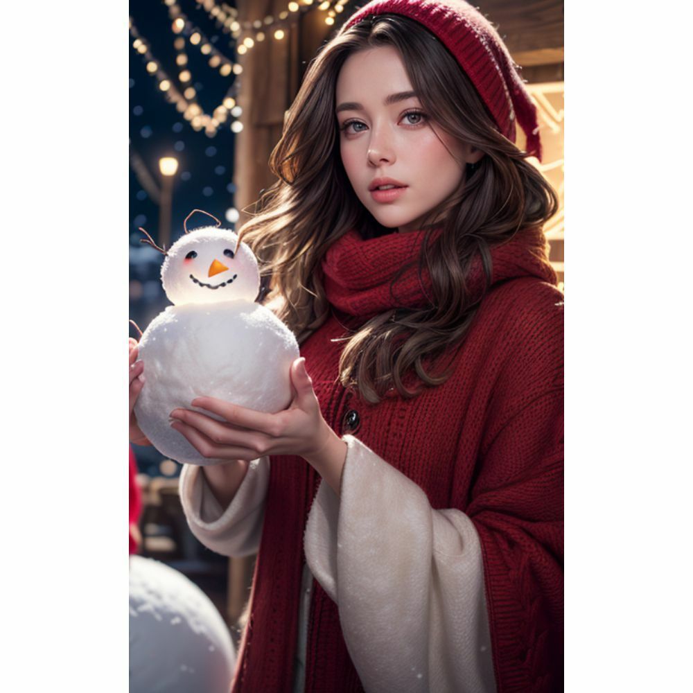 サンプル画像1:雪だるまと美女(AI美女) [d_334620]