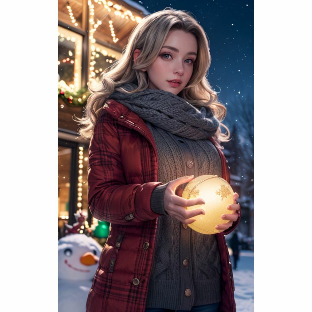 サンプル画像2:雪だるまと美女(AI美女) [d_334620]