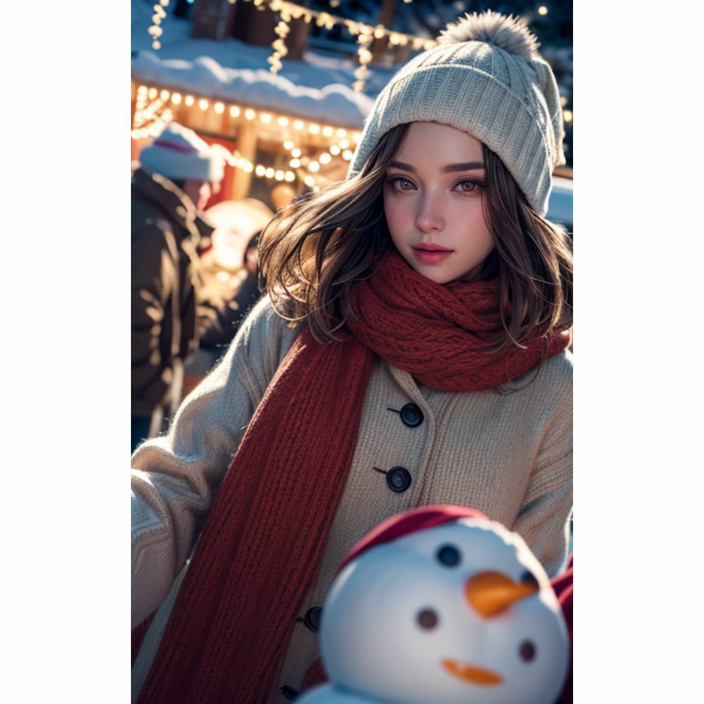 サンプル画像4:雪だるまと美女(AI美女) [d_334620]