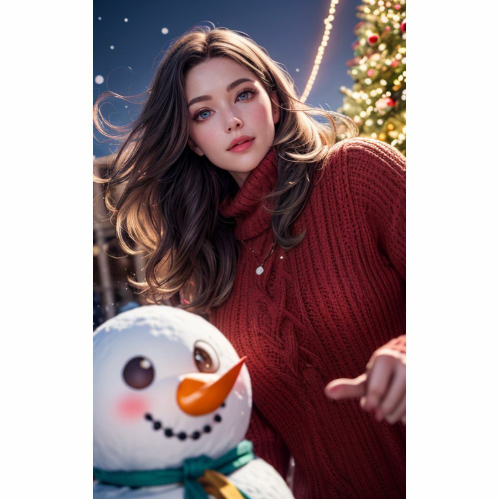 サンプル画像5:雪だるまと美女(AI美女) [d_334620]