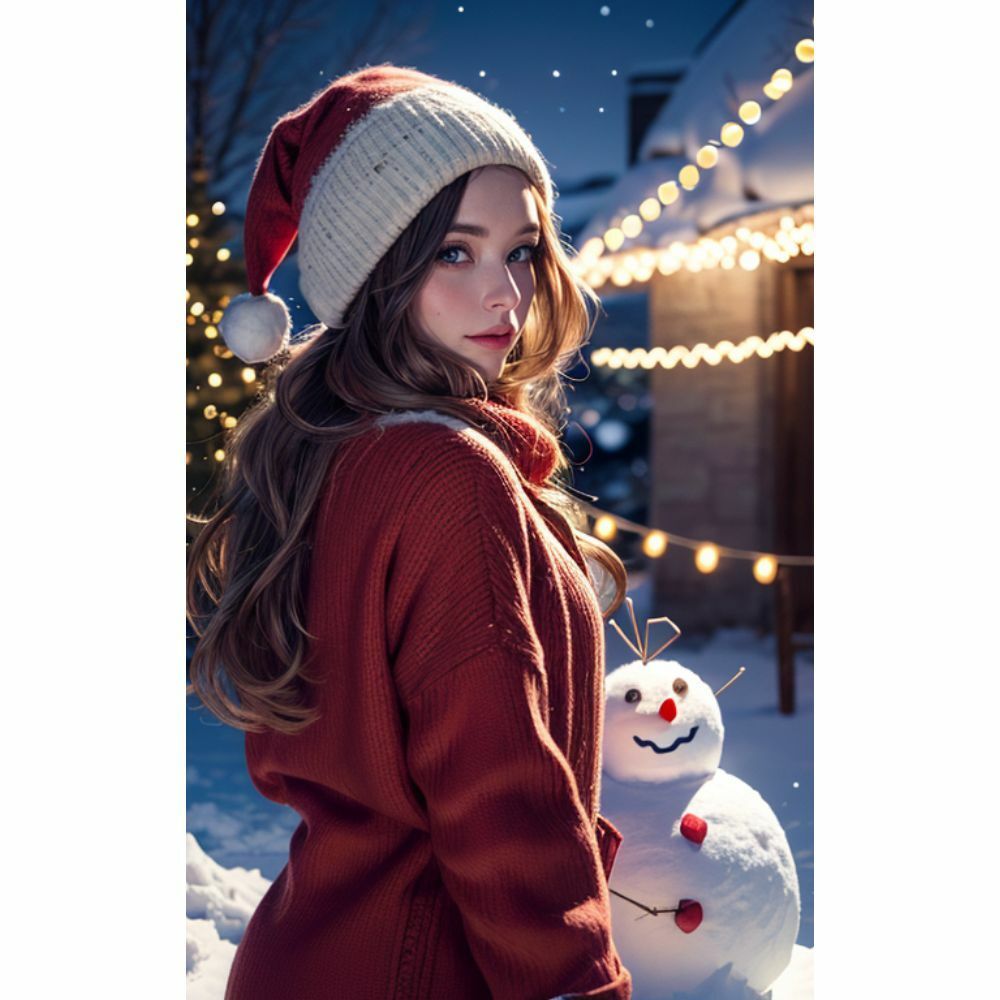 サンプル画像6:雪だるまと美女(AI美女) [d_334620]