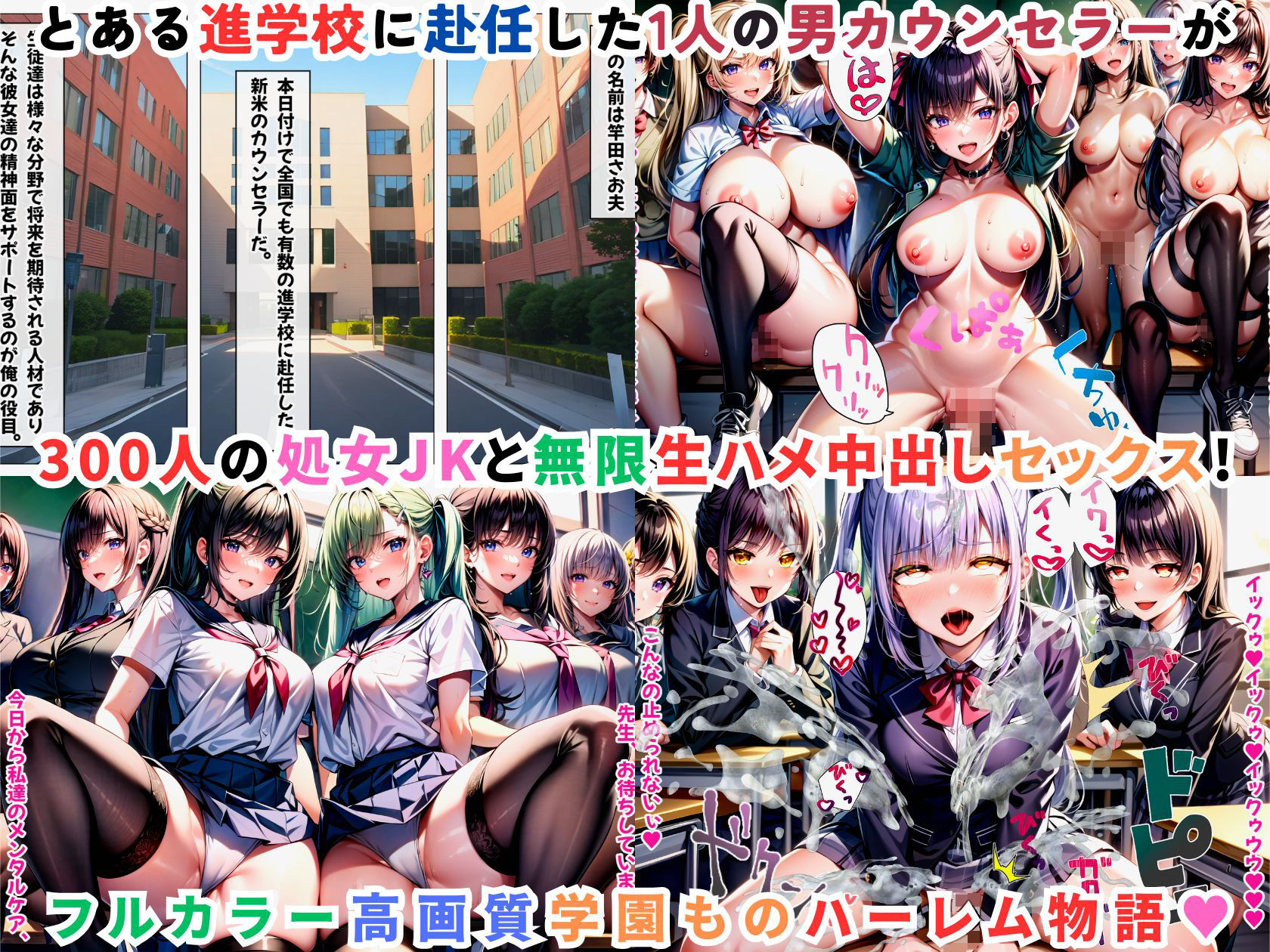 サンプル画像1:JKハーレム学園〜ハメてもハメても終わらない女子校生だらけのハーレム中出し学園生活〜【1ぺージ1コマのマンガ風完全ストーリー】(変態マジシャン) [d_338387]
