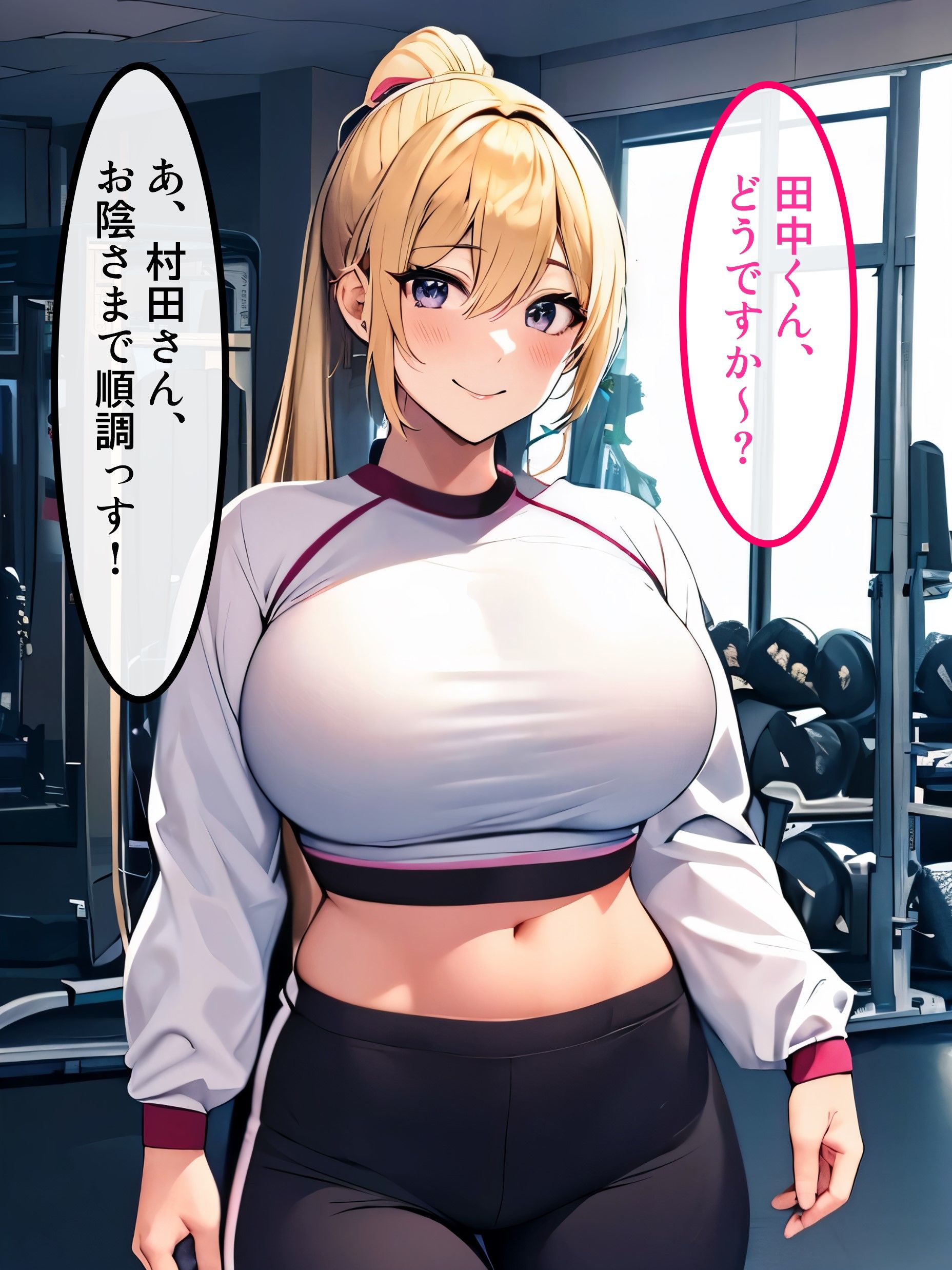 サンプル画像1:ジムトレーナーの金髪巨乳の人妻が俺との交尾でイかされ寝取られちゃう話(えろまる) [d_343002]