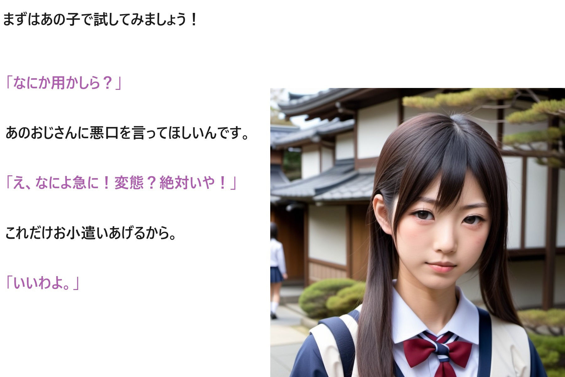 サンプル画像3:悪口を言わせることで自分を好きにさせることは可能なのだろうか？(サンダー・マテリアル) [d_354554]