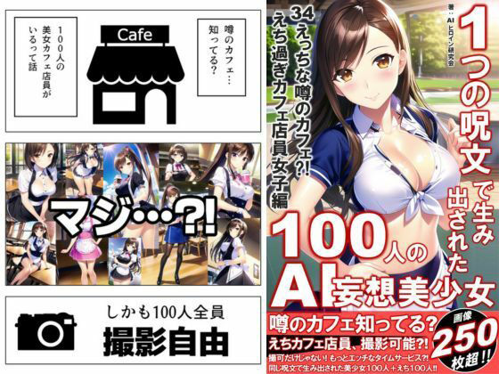 サンプル画像1:1つの呪文で生み出された100人のAI妄想美少女-34【噂のカフェ？えちカフェ店員女子編】(AIヒロイン研究会) [d_362362]