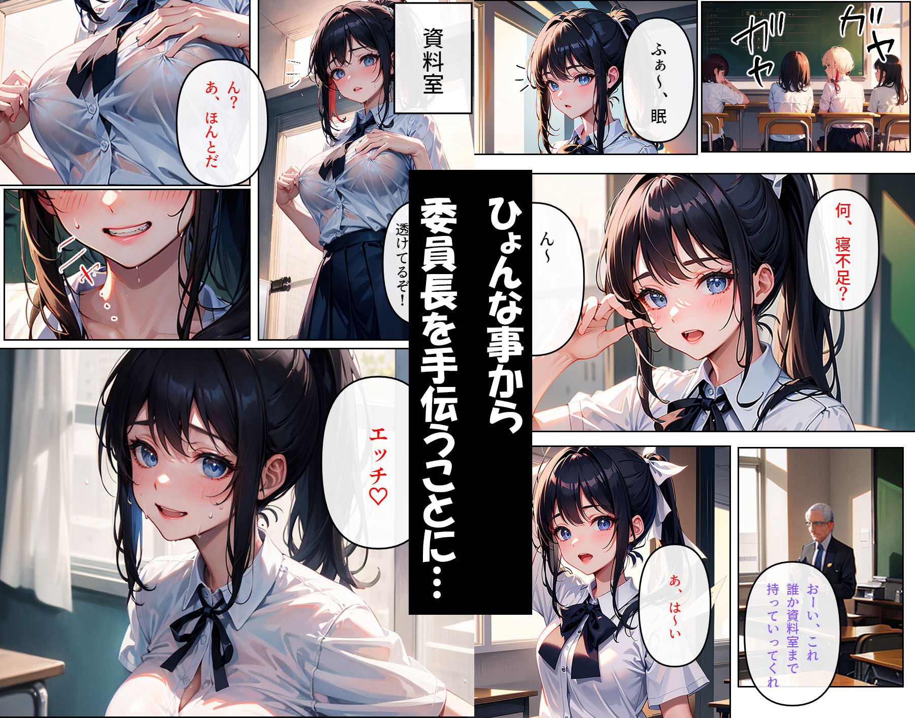 サンプル画像1:巨乳な委員長が学校で誘惑してくる話〜実は淫乱委員長でした〜(おっぱいぷーる) [d_371582]