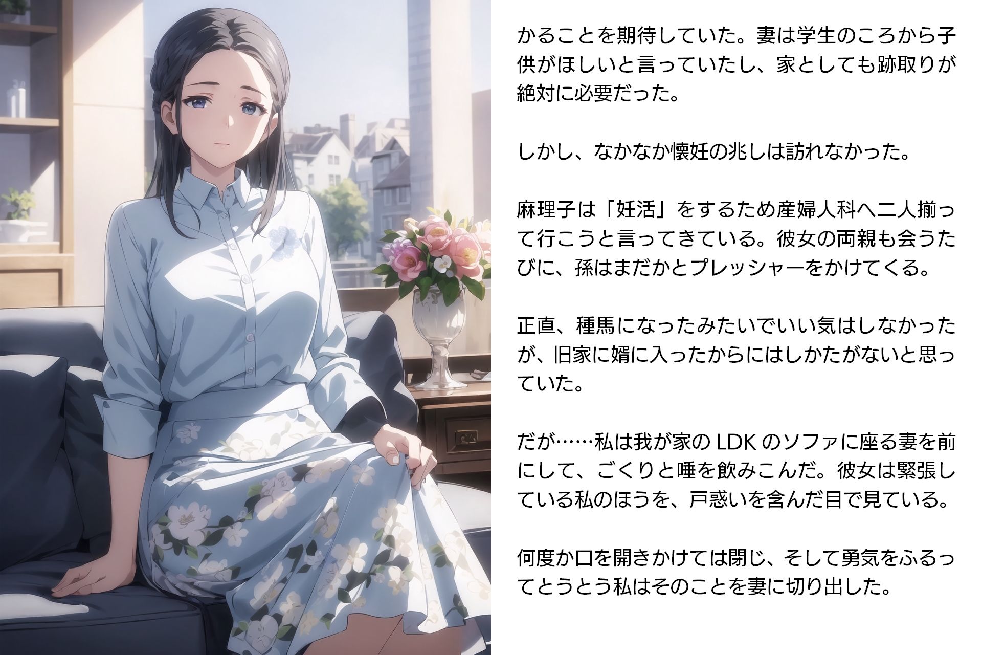 サンプル画像4:寝取らせ妻・麻理子〜「妊活」のため妻を他人の男に抱かせてみた（CGノベル/NTR）(獨去書房NTR) [d_400167]