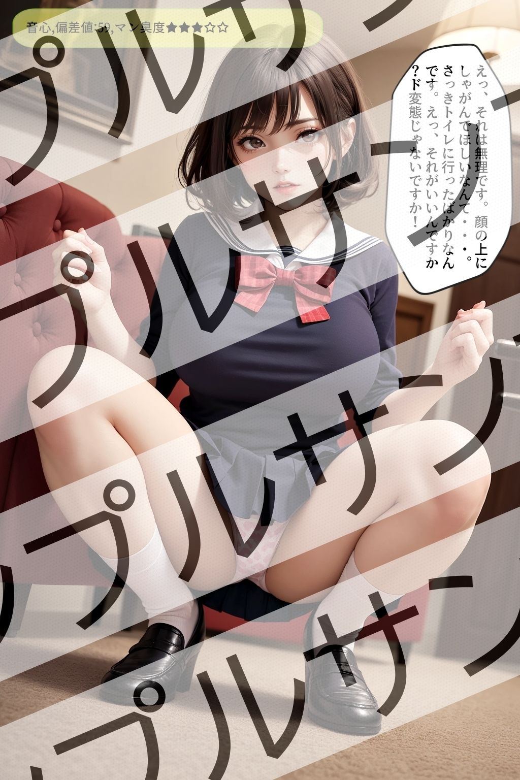 サンプル画像1:上から目線のセーラー服JKのしゃがみパンチラ vol.1(あらぶるま18＋) [d_412025]