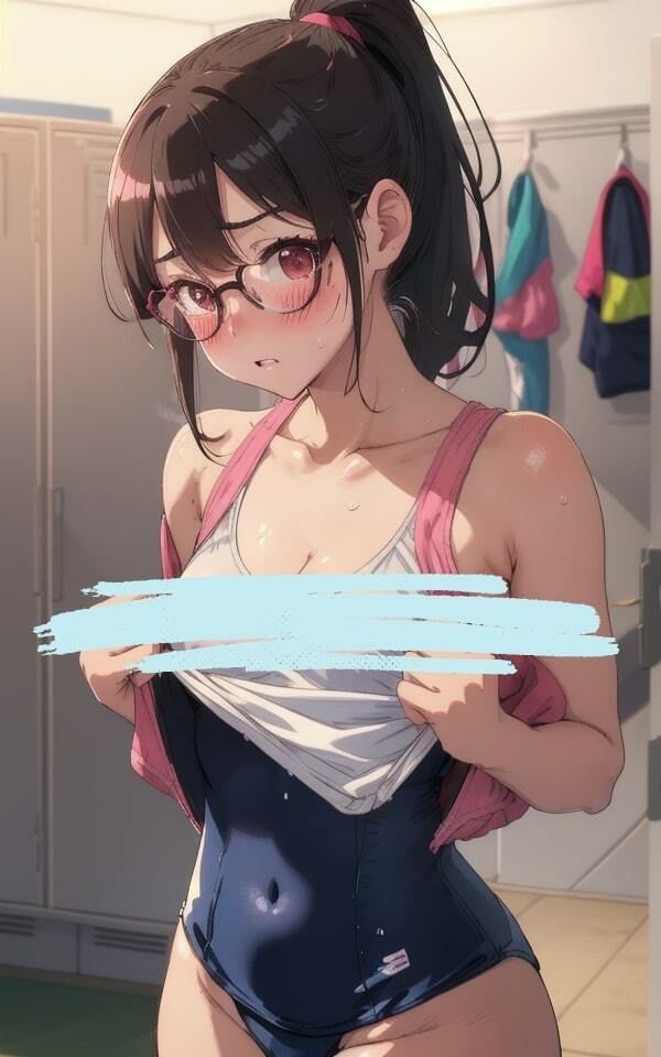 サンプル画像1:控えめなメガネっ子 スクール水着で恥じらい(天然アワビ) [d_419367]