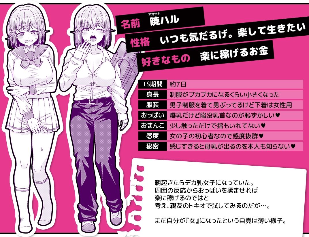 サンプル画像2:TSデカ乳ちゃん〜親友におっぱい揉ませて稼ぐけどメス堕ちなんてしないからな〜(クズのモクズ) [d_428804]