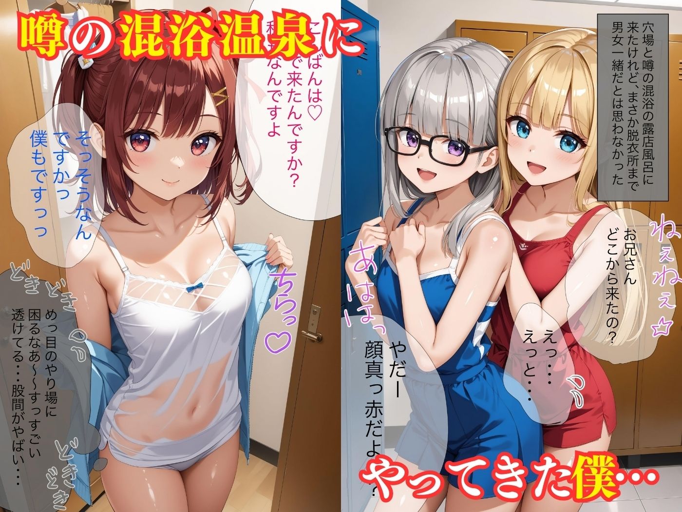 サンプル画像1:露天風呂で少女たちに囲まれる俺の童貞初体験【4K高画質】(スクールパラダイス) [d_434606]