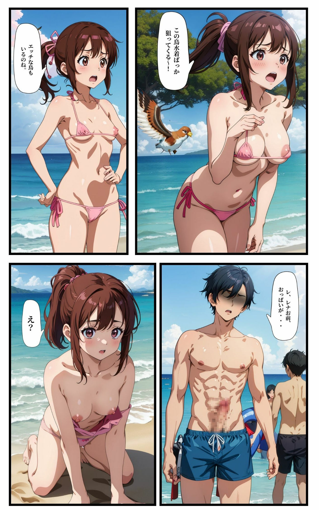 サンプル画像4:ビーチクビーチ！ 〜水着が奪われ彼女の乳首が丸見えに‥！〜(ゆたまる) [d_436675]