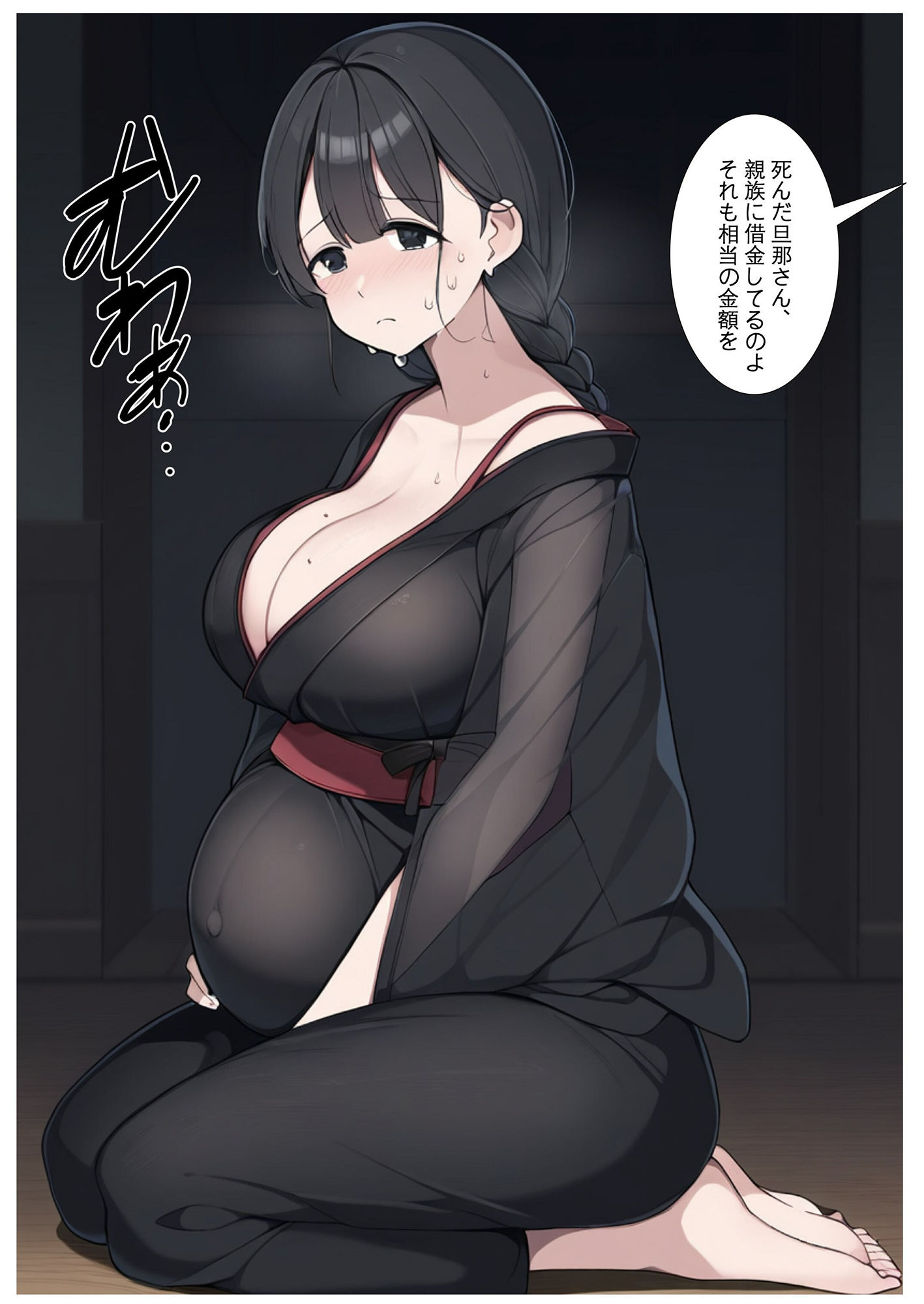 サンプル画像1:妊娠中に夫に先立たれた未亡人ボテ腹妊婦が 喪服のまま親戚に寝取られる （NTR・近親相姦）(NSFW) [d_453911]