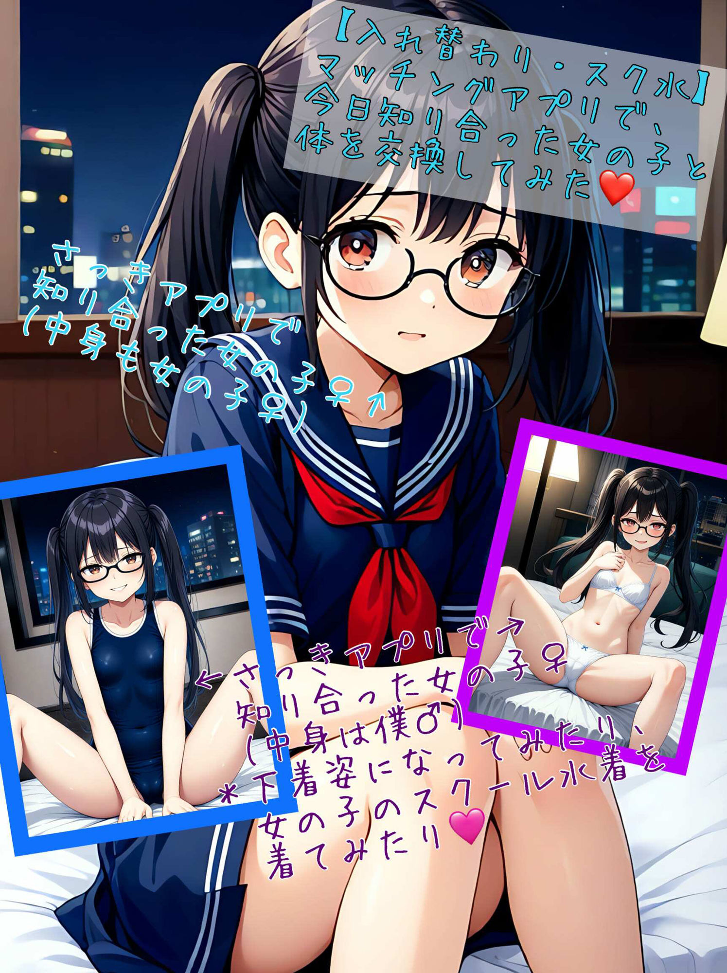 サンプル画像1:【入れ替わり・スク水】マッチングアプリで、今日知り合った女の子と体を交換してみた(アシスト書店) [d_469564]