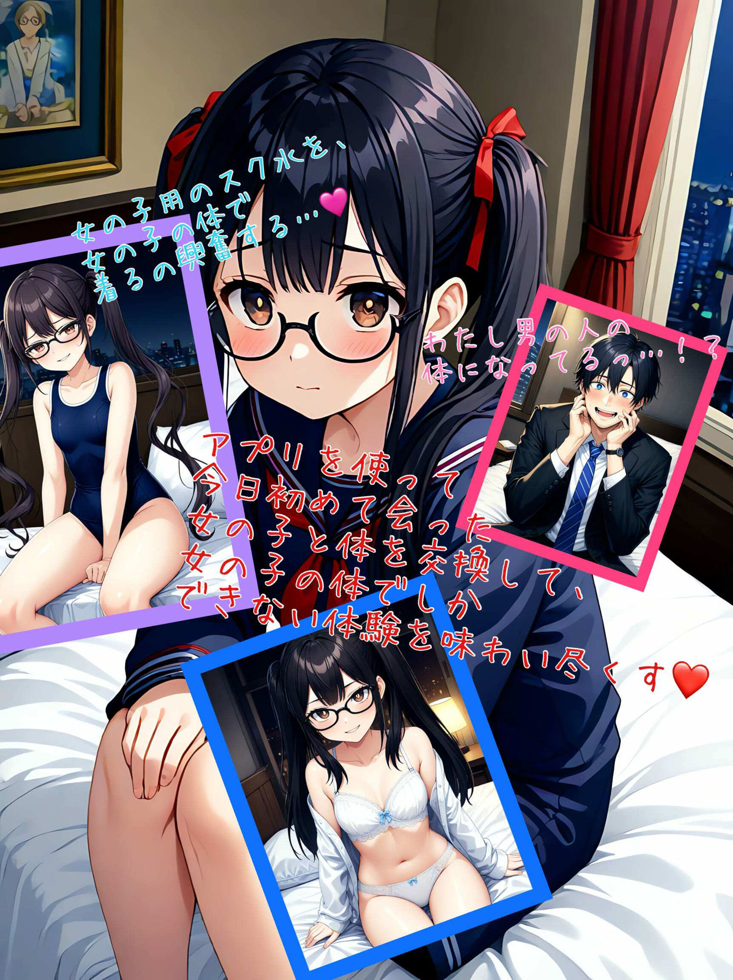 サンプル画像2:【入れ替わり・スク水】マッチングアプリで、今日知り合った女の子と体を交換してみた(アシスト書店) [d_469564]