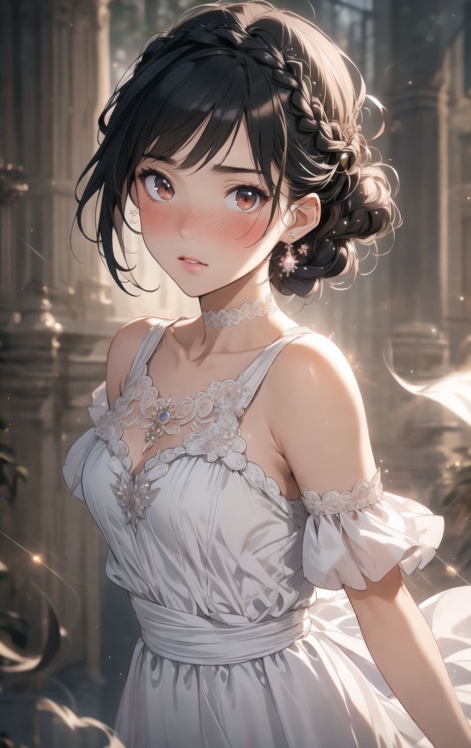 サンプル画像2:AIイラストCG集17 お城の白いドレスの少女(ドンガラ) [d_473275]