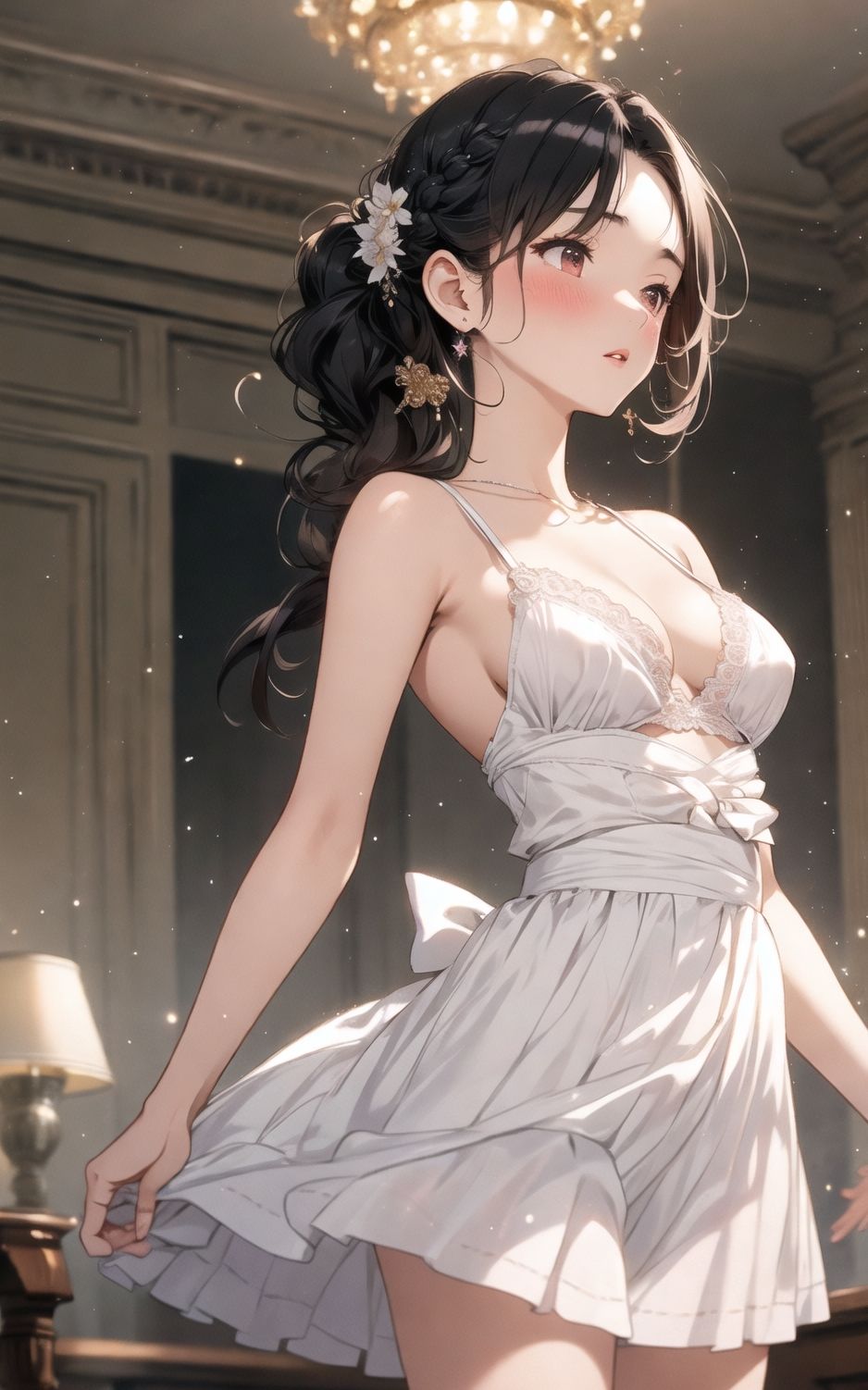 サンプル画像3:AIイラストCG集17 お城の白いドレスの少女(ドンガラ) [d_473275]