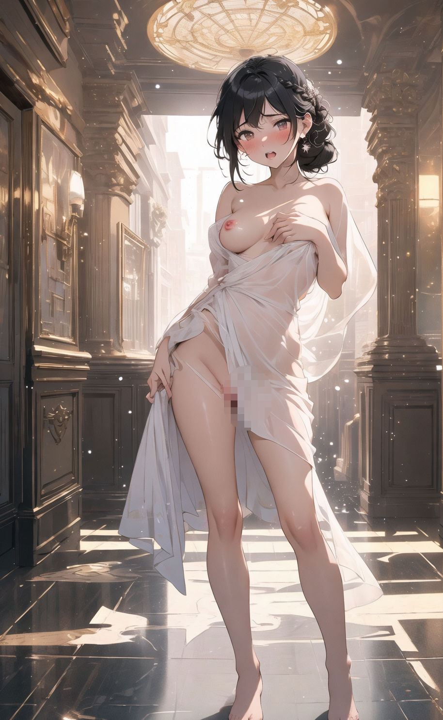 サンプル画像6:AIイラストCG集17 お城の白いドレスの少女(ドンガラ) [d_473275]