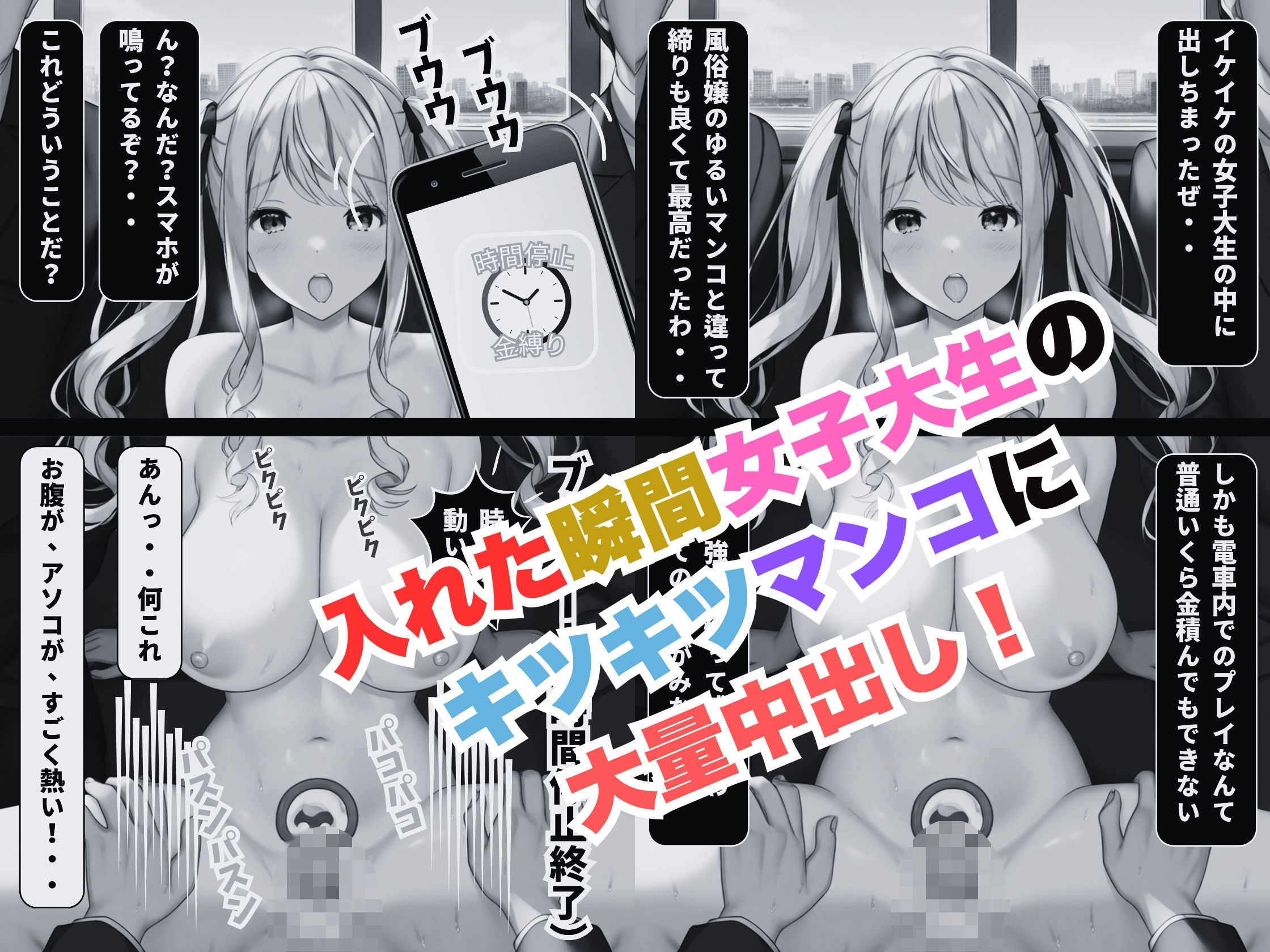 サンプル画像4:時間停止＋金縛りアプリの連続コンボで頂き女子を無抵抗にイカせてみた（モノクロ版）(しこっちゃいやーよ) [d_487221]