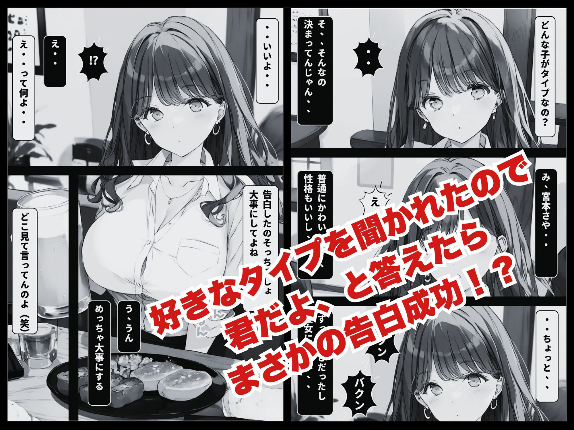 サンプル画像2:童貞だけど美女巨乳のアラサー同期（32歳）とラッキーで付き合えてエッチできた話（モノクロ版）(しこっちゃいやーよ) [d_493108]