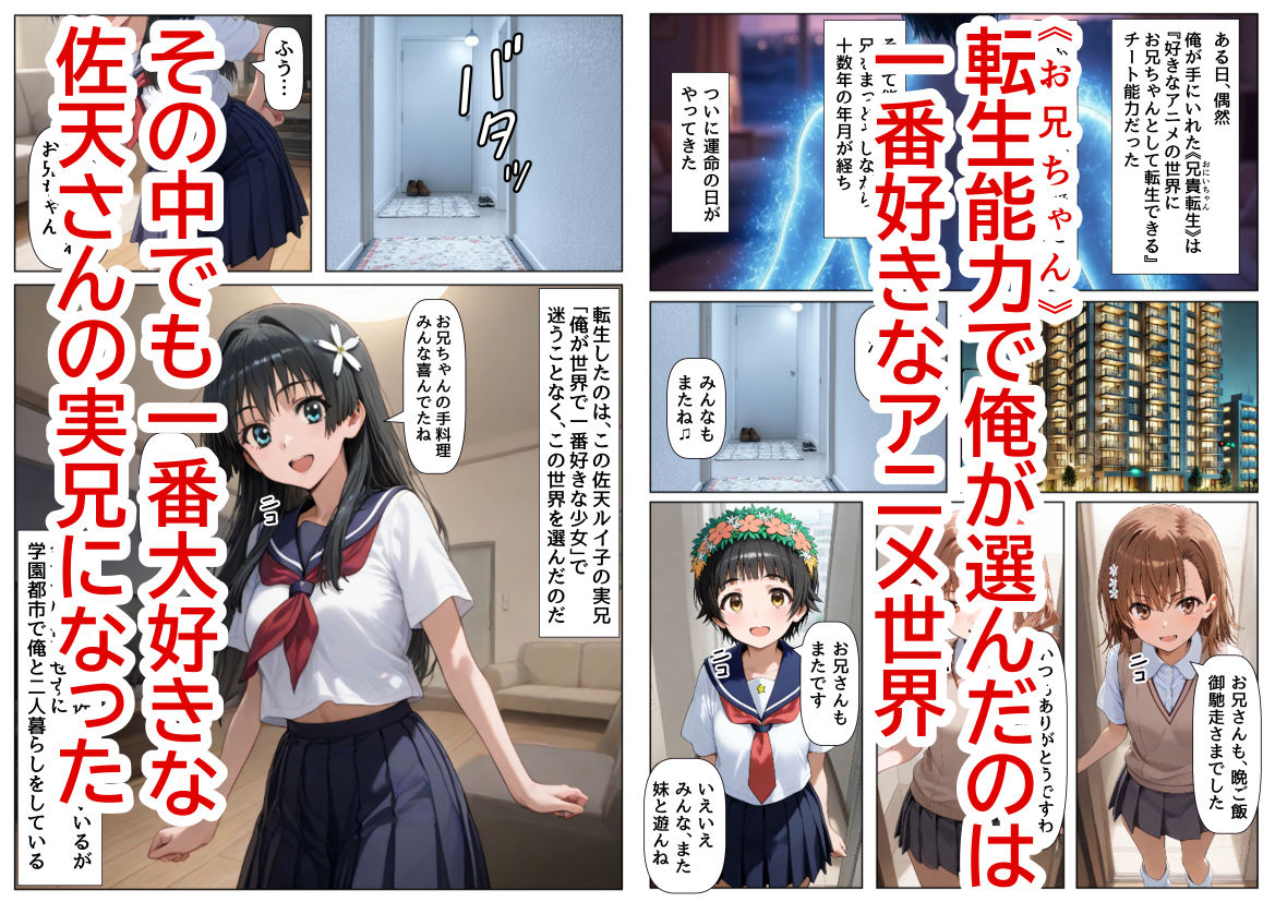 サンプル画像1:俺は大好きな佐天さんのお兄ちゃんになる 〜チート能力《お兄ちゃん転生》で俺は無双する〜(『妹＆幼馴染＆制服』大好き商店（byハマダ殿下）) [d_496122]