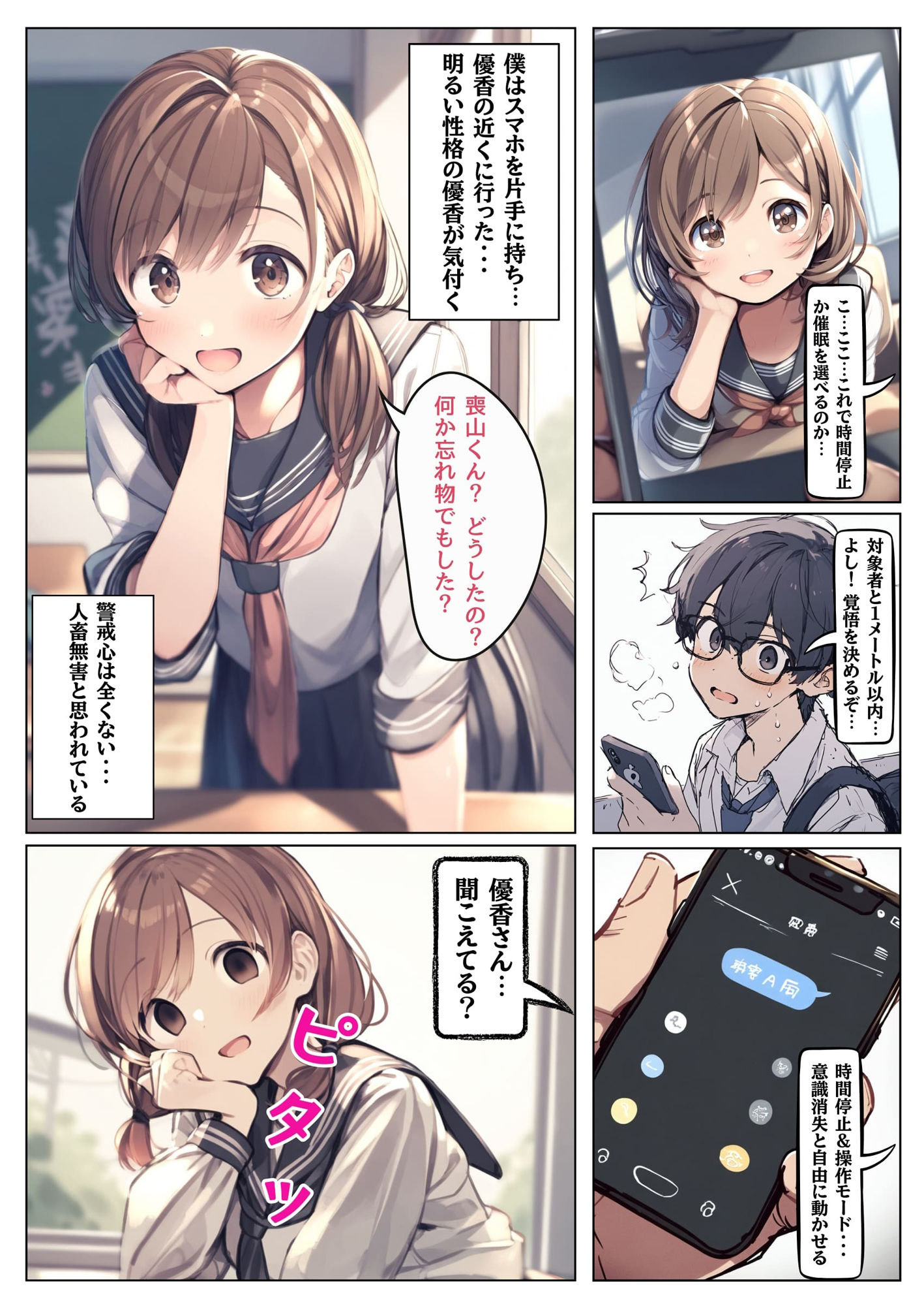 サンプル画像3:時間停止＆催●のアプリ〜女子生徒を孕ませちゃう〜【本編＋イラスト131枚】(撮影記録イラスト係) [d_498606]