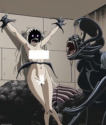 サンプル画像4:名画復刻:Alfread Kubinのサルに襲われそうになっている裸婦の絵画をアニメ調にしてみた。 量多め300枚！（パラパラ漫画）(MUTANTITS) [d_510140]