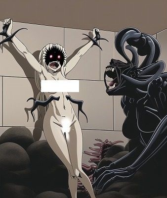 サンプル画像5:名画復刻:Alfread Kubinのサルに襲われそうになっている裸婦の絵画をアニメ調にしてみた。 量多め300枚！（パラパラ漫画）(MUTANTITS) [d_510140]