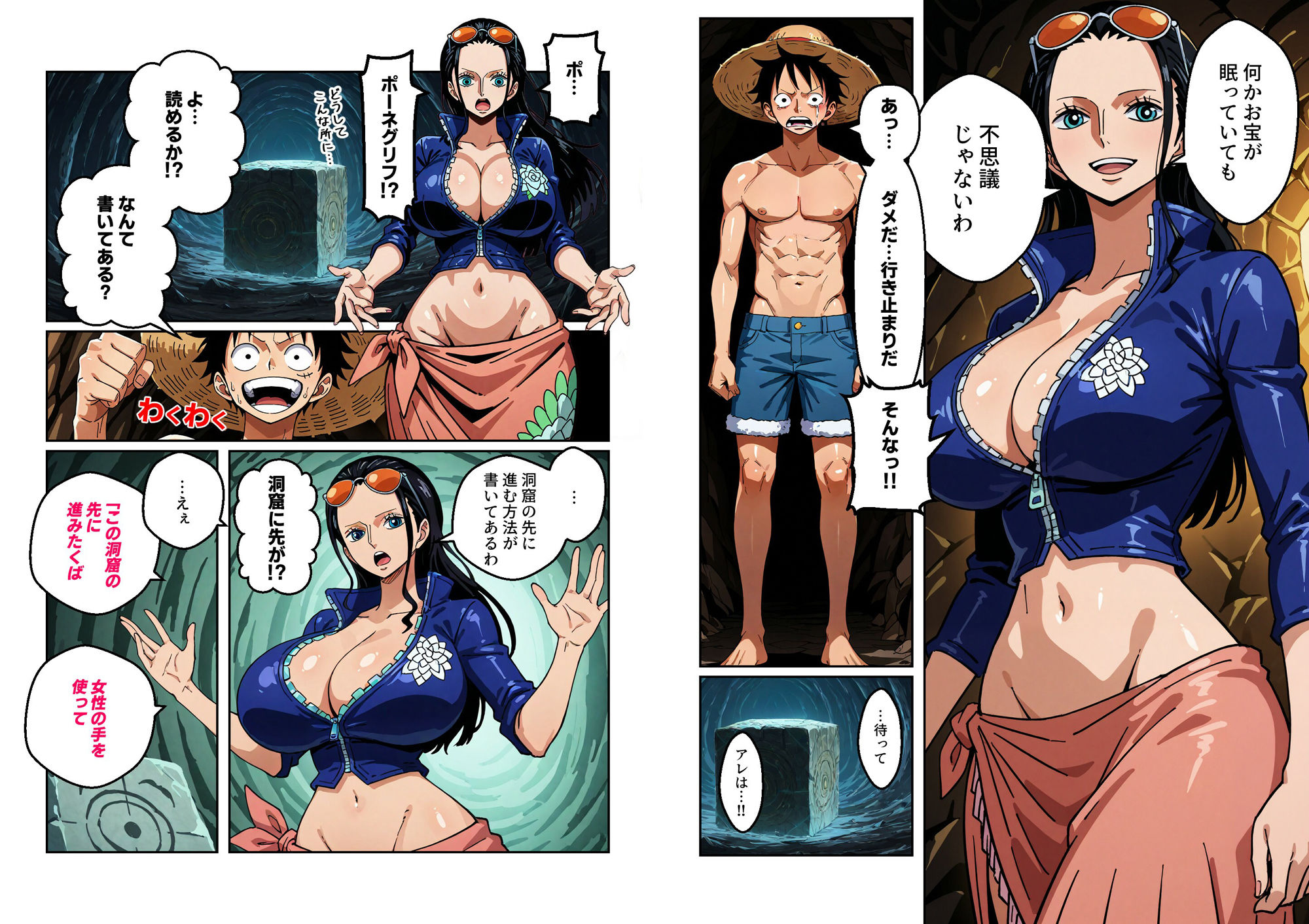 サンプル画像2:ワン○ース ニコ・ロビ○ 洞窟探検 スケベなポーネグリフの指示通りエッチ【マンガ＋CG集】(コメットパンチ) [d_519317]
