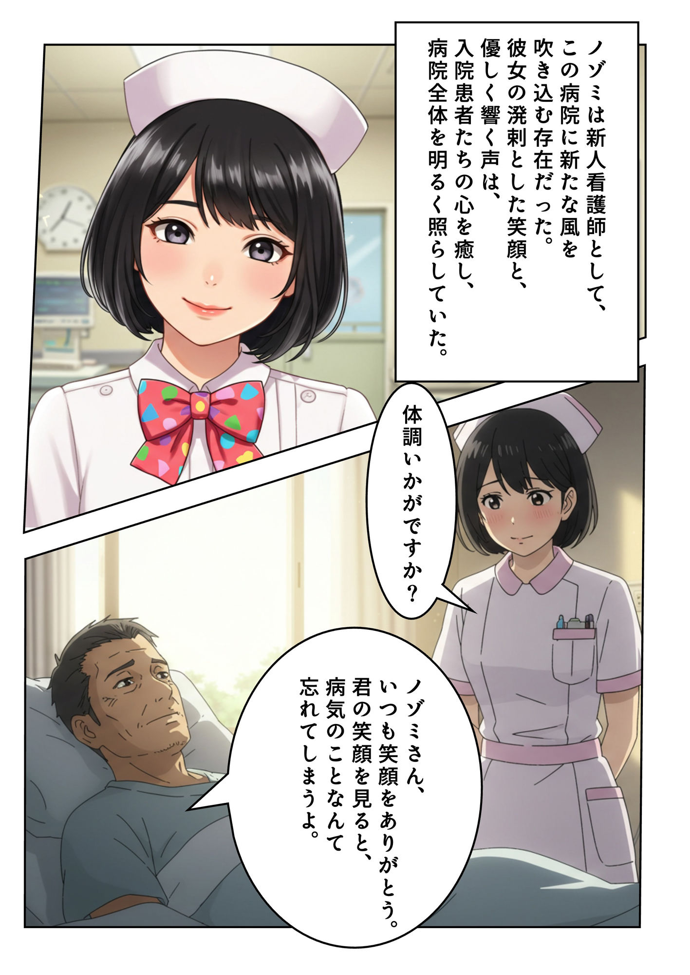 サンプル画像1:【音声付き】新人研修の看護師フェラで患者の大きなイチモツをチュパチュパ舐めまくる・・・【漫画小説物語】(漫画小説専門店) [d_522965]