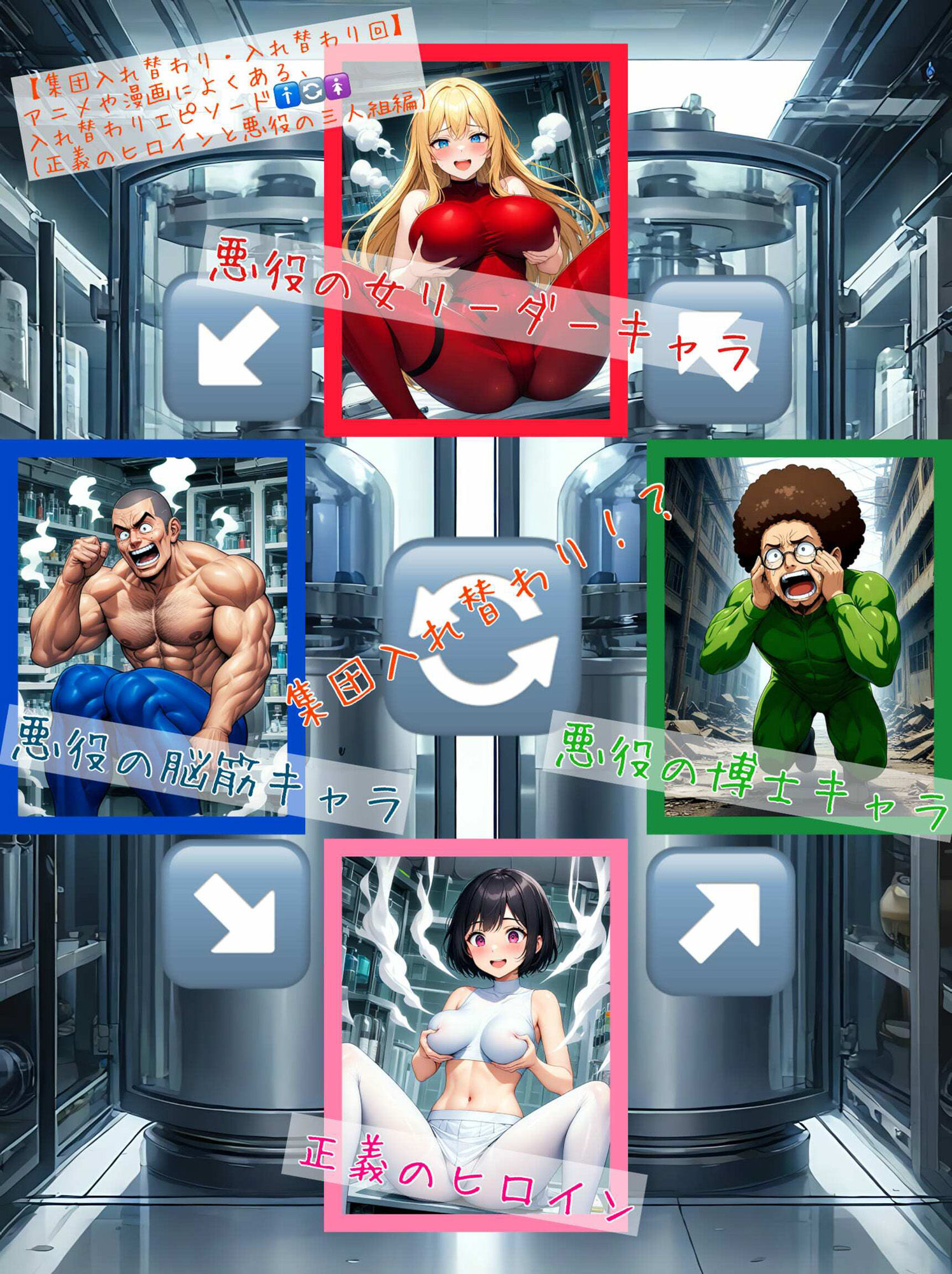 サンプル画像1:【集団入れ替わり・入れ替わり回】アニメや漫画によくある、入れ替わりエピソード（正義のヒロインと悪役の三人組編）(アシスト書店) [d_530085]