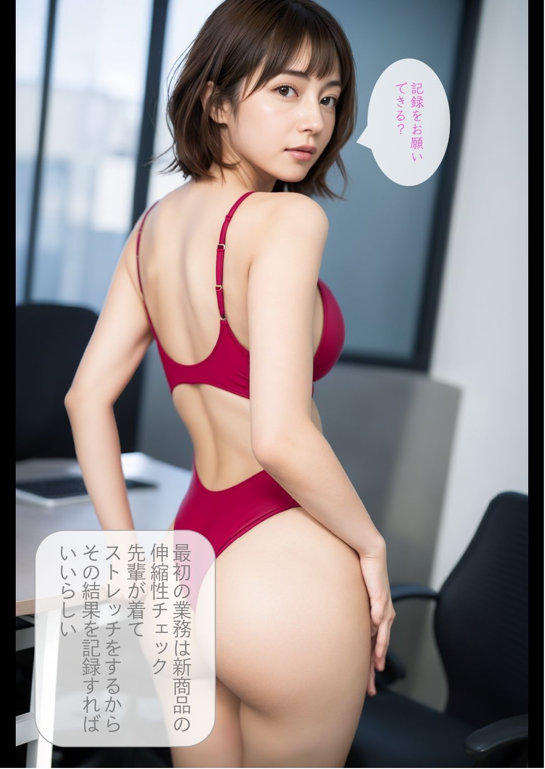 ［ストーリー＋大量画像］配属先の下着開発部は、美人社員が下着姿で働いてるから勃起が止まらない！教育担当の美人先輩が毎日ヌイてくるから僕の金玉はいつもからっぽの画像7