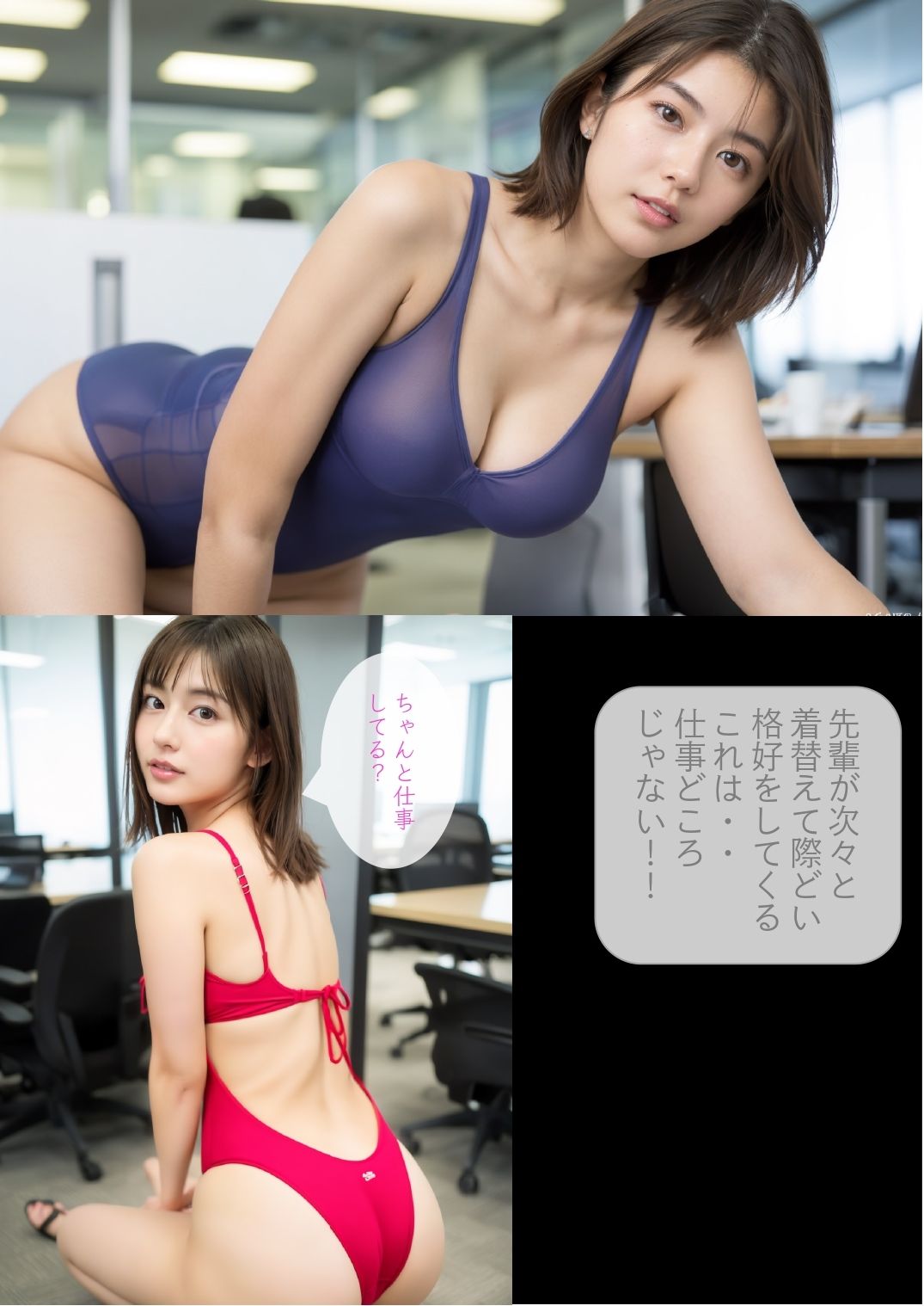 ［ストーリー＋大量画像］配属先の下着開発部は、美人社員が下着姿で働いてるから勃起が止まらない！教育担当の美人先輩が毎日ヌイてくるから僕の金玉はいつもからっぽの画像8
