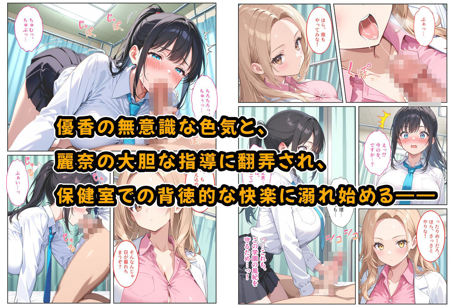 快楽に目覚めた無垢な爆乳風紀委員長とドMなギャル保健医に射精管理されています！ 画像8