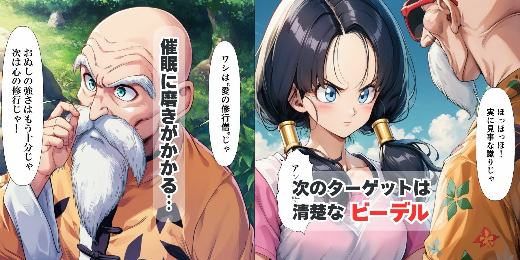 催●エロ亀仙人が痴女ブルマと巨乳ビーデルとランチ（アヘ顔）にイチャラブ中出しえっちの画像6