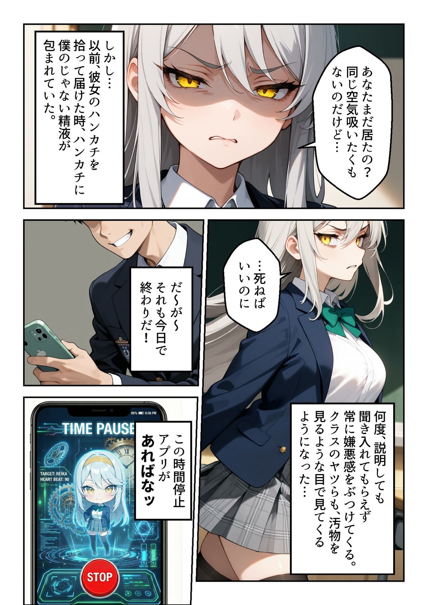 時間停止「汚物を見る目」で俺を蔑んだ生徒会長を10分間限定で性処理オナホに。 画像2