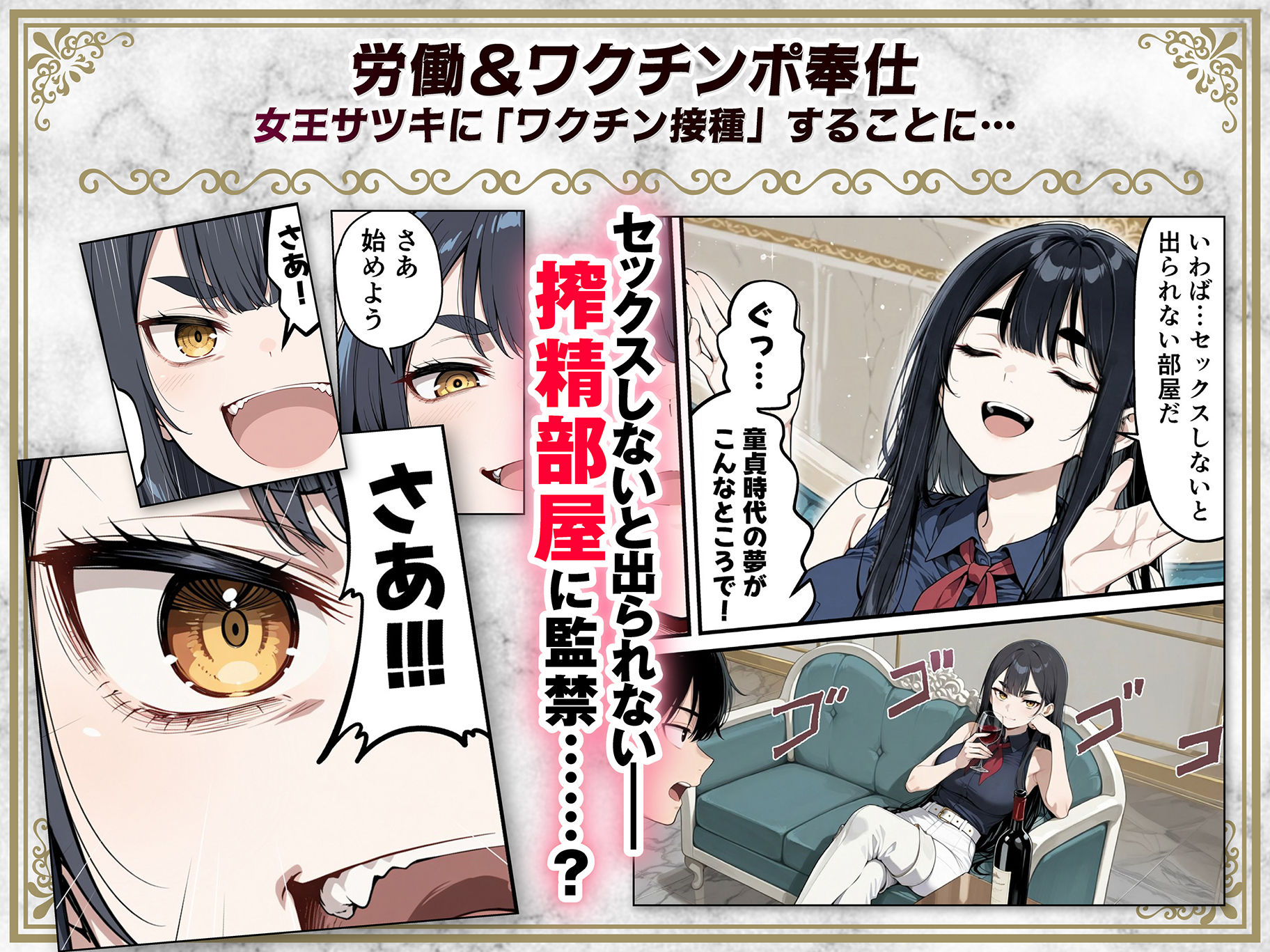 太眉おっぱい長官と貧乳ジト目副官にワクチンポな僕が搾精部屋へ閉じ込められる話のサンプル画像 4