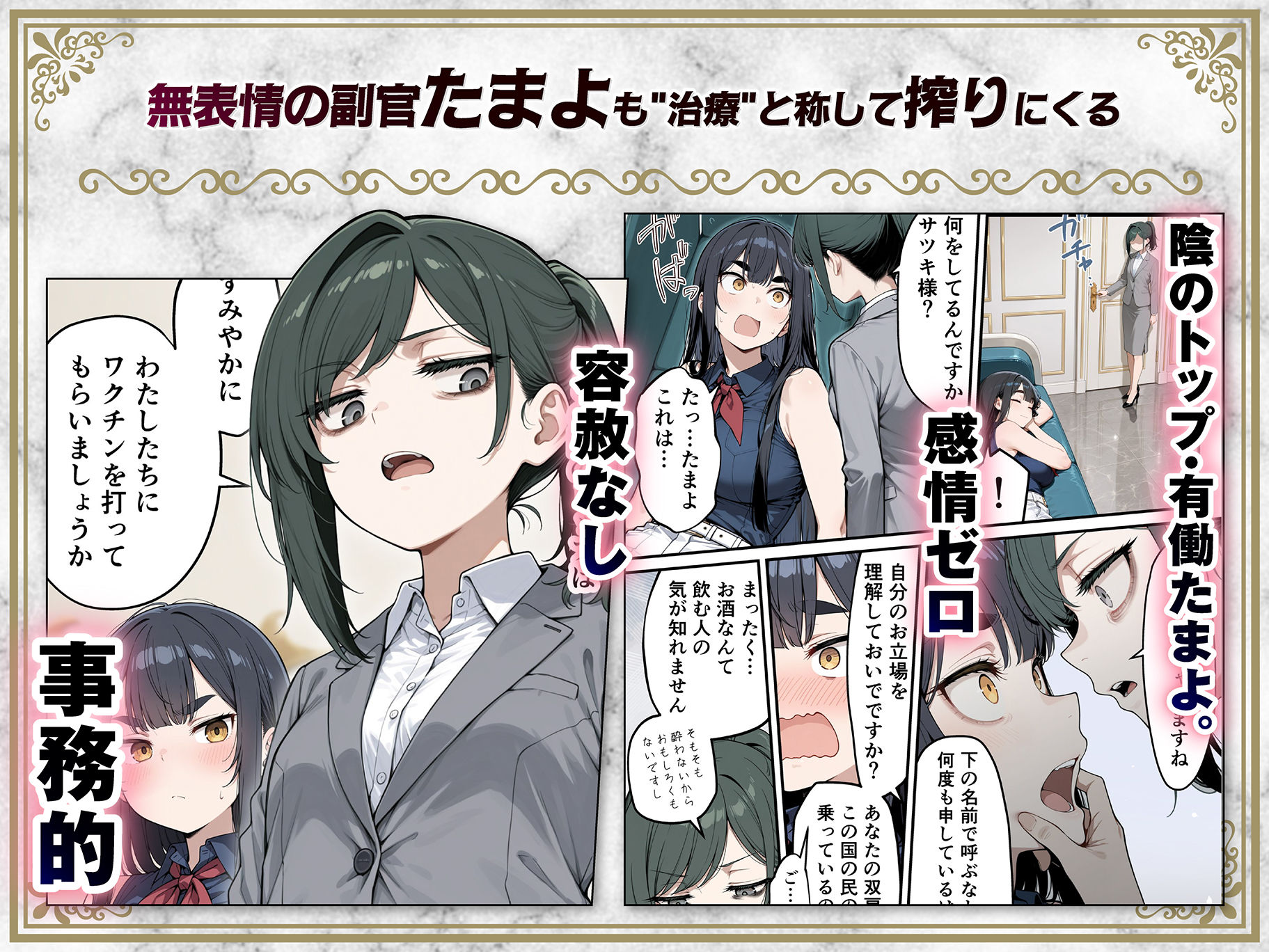 太眉おっぱい長官と貧乳ジト目副官にワクチンポな僕が搾精部屋へ閉じ込められる話のサンプル画像 6