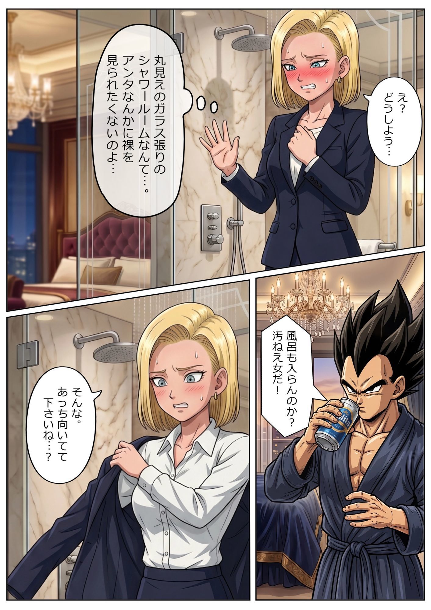 52枚【18号 ×ベジータ】大嫌いな上司に シャワー中に犯●れ、立ちバック、 おっぱいワイパー、掃除フェラの無限ループ 1 立ち読み 10 / 11