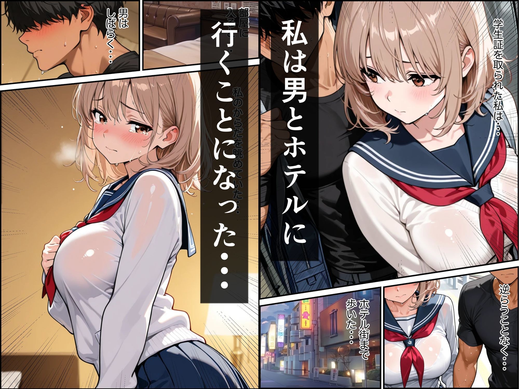 電車とホテルで気弱な金髪巨乳の女子校生が屈強な男に襲われて中出しされた話のサンプル画像 6
