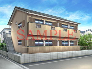 サンプル画像1:著作権フリー背景素材「アパート外観」(キュキュキュのQのQ) [d_136663]