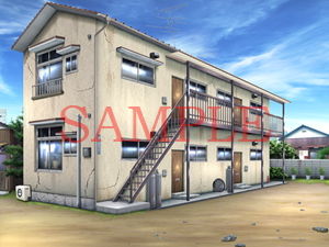 サンプル画像2:著作権フリー背景素材「アパート外観」(キュキュキュのQのQ) [d_136663]