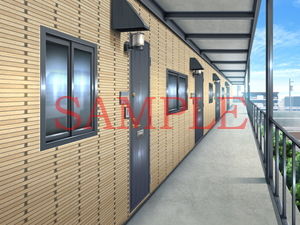 サンプル画像1:著作権フリー背景CG素材「アパート廊下」(キュキュキュのQのQ) [d_136777]