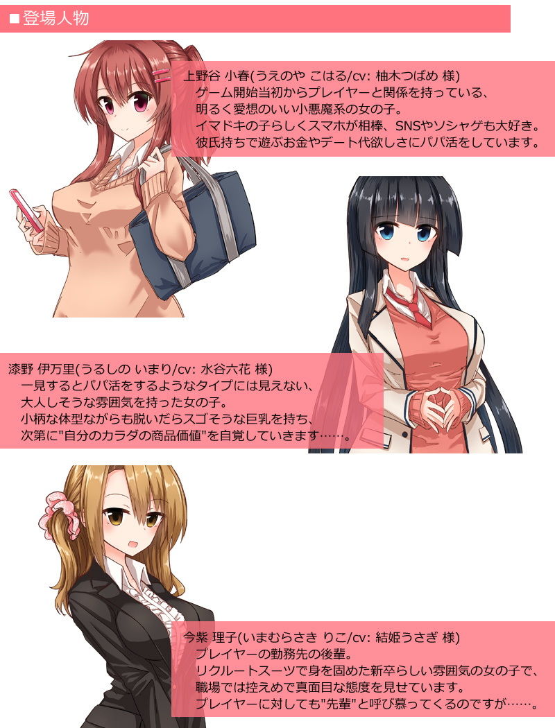 サンプル画像5:ヒロイン全員お財布狙い！～お金を稼いで女の子に貢ぐパパ活SLG～(煩悩ストラテジ) [d_137544]